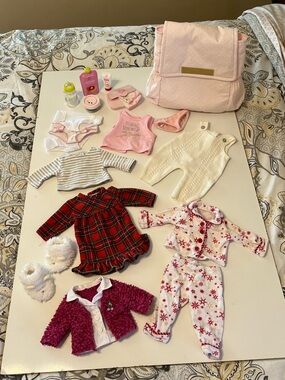 American Girl Bitty Baby - Diaper Backpack, Clothes, Accessories Lot